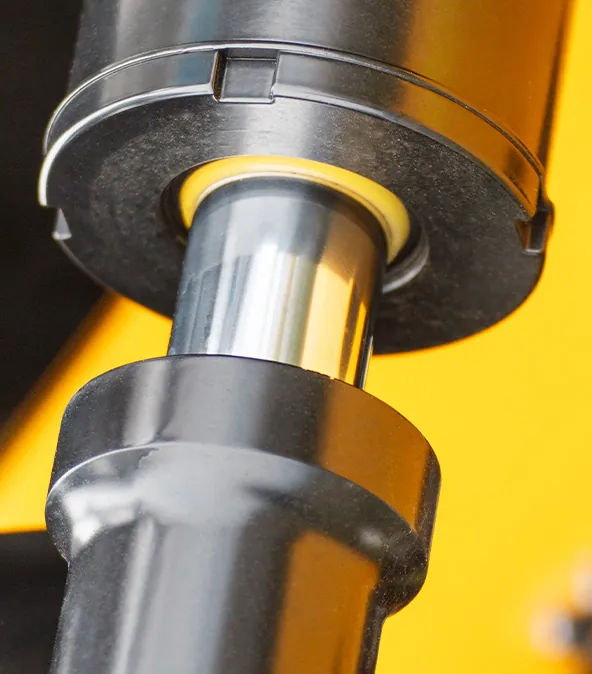 Close-up of a hydraulic cylinder rod and gland seal – hydraulic cylinder repair in Edmonton